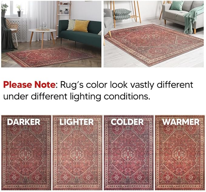 Keen Home Design 6x9 Rug - Machine Washable Area Rug with Non-Slip Backing, Ideal for Living Room, Dining Room, Bedroom - Vintage, Easy Clean, Durable, Low Pile Rug - (6' x 9')