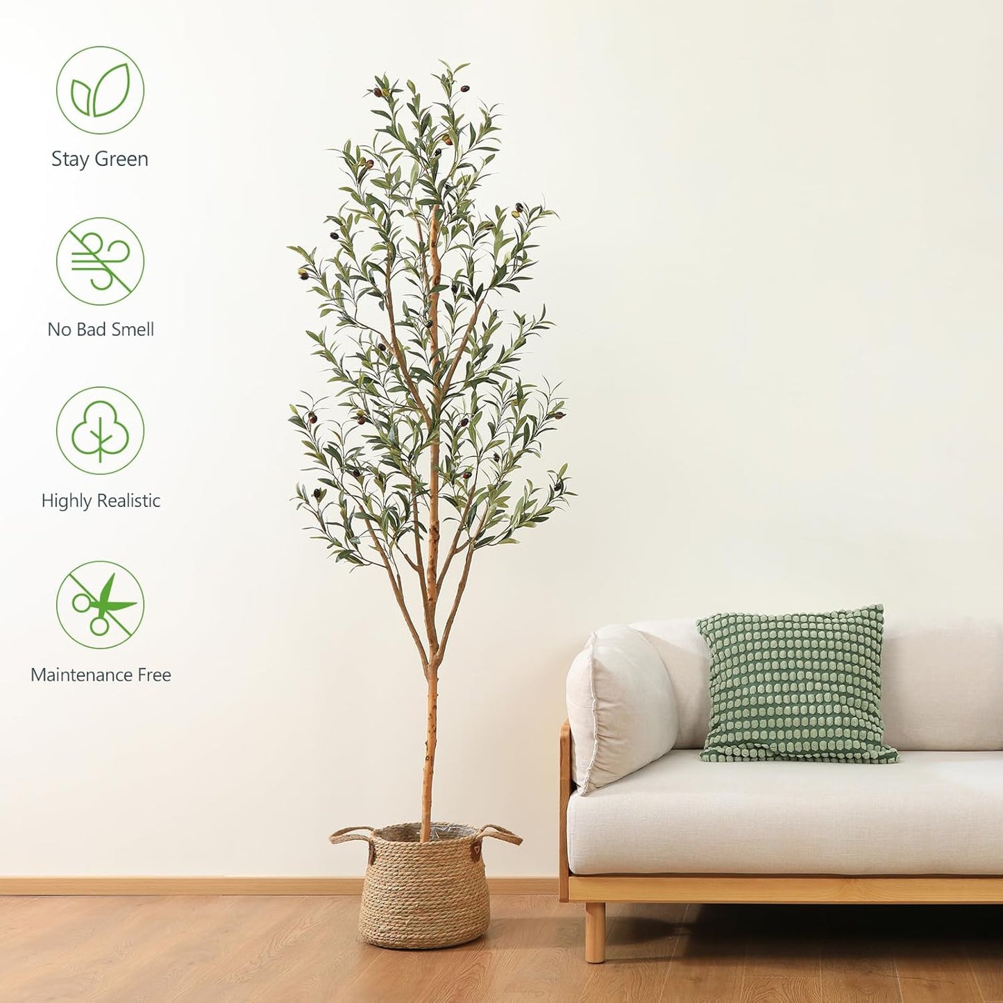 Kazeila Artificial Olive Tree 7FT Tall Faux Silk Plant for Home Office Decor Indoor Fake Potted Tree with Wood Branches and Fruits