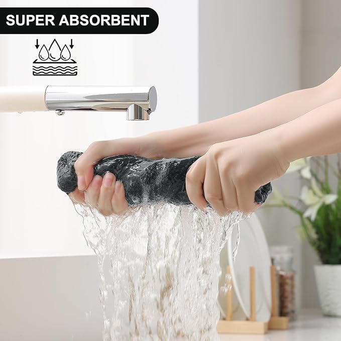 Homaxy 100% Cotton Kitchen Towels and Dishcloths Set, 12 x 12 Inches and 13 x 28 Inches, Set of 12 Bulk Kitchen Towels Set, Ultra Soft Absorbent Dish Cloths for Washing Dishes, Black