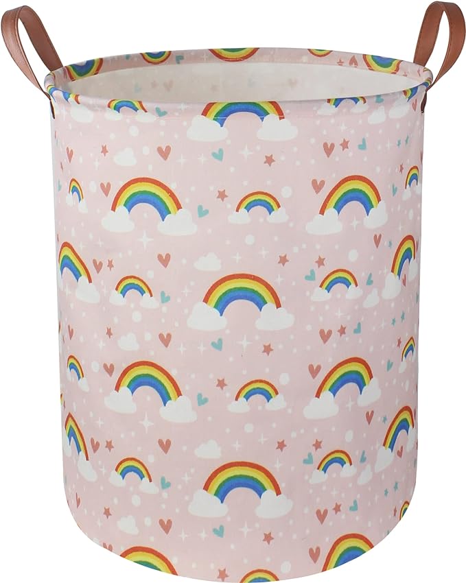 Pink Rainbow Laundry Hamper,Baby Nursery Hamper,Kids Toy Storage Basket for Girls Bedroom,Gift Basket,Room Decor(Rainbow)