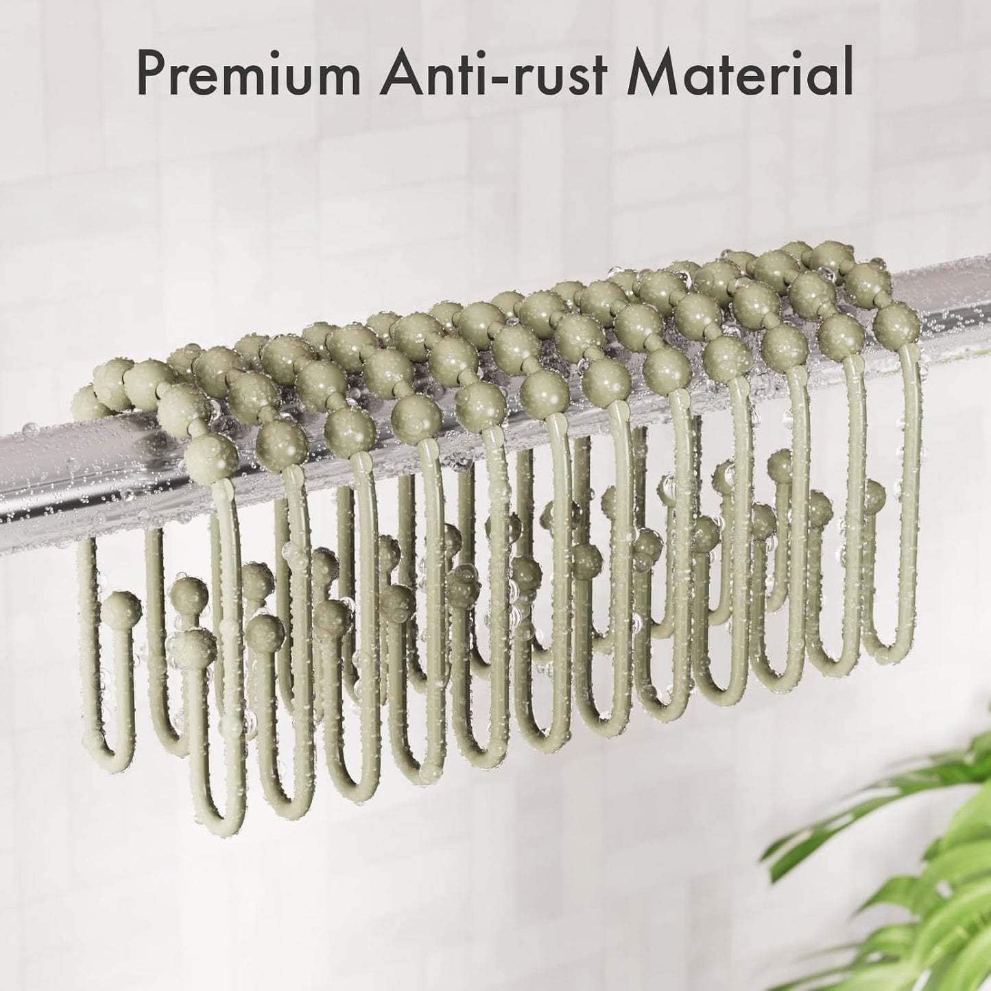 AmazerBath Sage Green Shower Curtain Hooks - Rust Proof Non-Slip Double Hooks for Curtains, Sturdy Metal Rings 12Pcs
