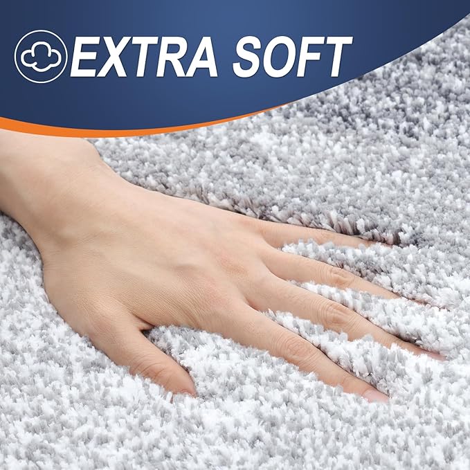 OLANLY Bathroom Rug Set 2 Piece, Soft Absorbent Microfiber Bath Mats and U-Shaped Contour Toilet Rug, Non-Slip, Machine Wash Dry, Plush Shaggy Bath Mats for Bathroom (24"x16"+24"x20", Light Grey)
