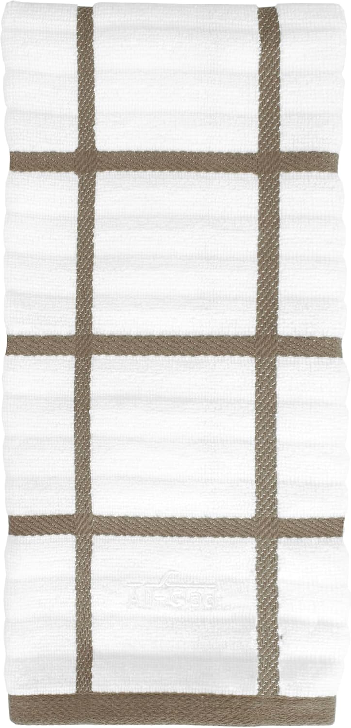 All-Clad Checked Kitchen Towel: Highly Absorbent, Super Soft Long Lasting - 100% Cotton, 17"x30" Tea Towel for Cleaning & Drying Dishes, Pans, Glassware, or Countertops, (1-Pack), Mushroom