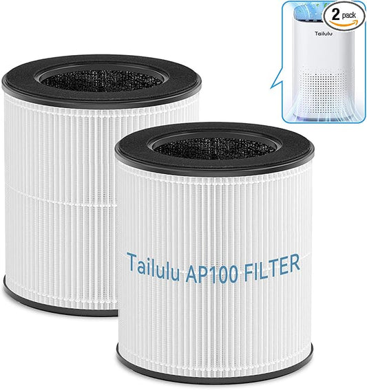 Tailulu Official AP100 Air Purifier Replacement Filter, 3-in-1 Air Purifier Filter, True H13 HEPA Filter, 2Pack