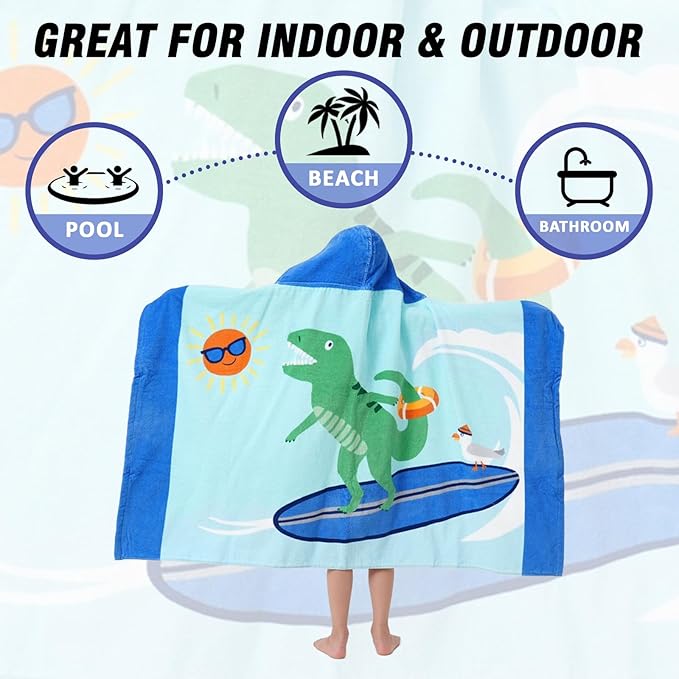 Kids Bath Towels, Kids Towel Girls Boys Hooded Beach,Bathroom,Pool Swim Towels 30 × 50 INCH Large Size Ultra Absorbent Cute Cartoon Animal Full Vitality 100% Cotton Wearable Wrap for Child
