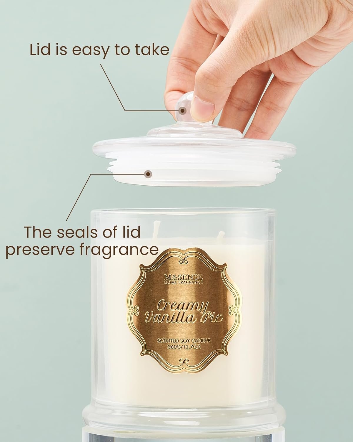 M&SENSE Vanilla Candles for Home Scented, Organic Soy Candles Non Toxic Soot-Free, 12.7oz Large Jar Candle 75 Hours Long Lasting Slow Burning, Strong Scented Housewarming Candle Gift