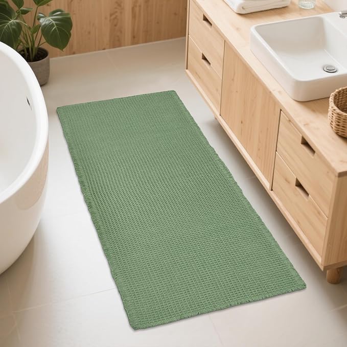 ZALL Waffle Bath Mat,Super Absorbent Non Slip Bathroom Rug,Sage Green 24x48inch,Machine Washable Ultra Soft Floor Mats