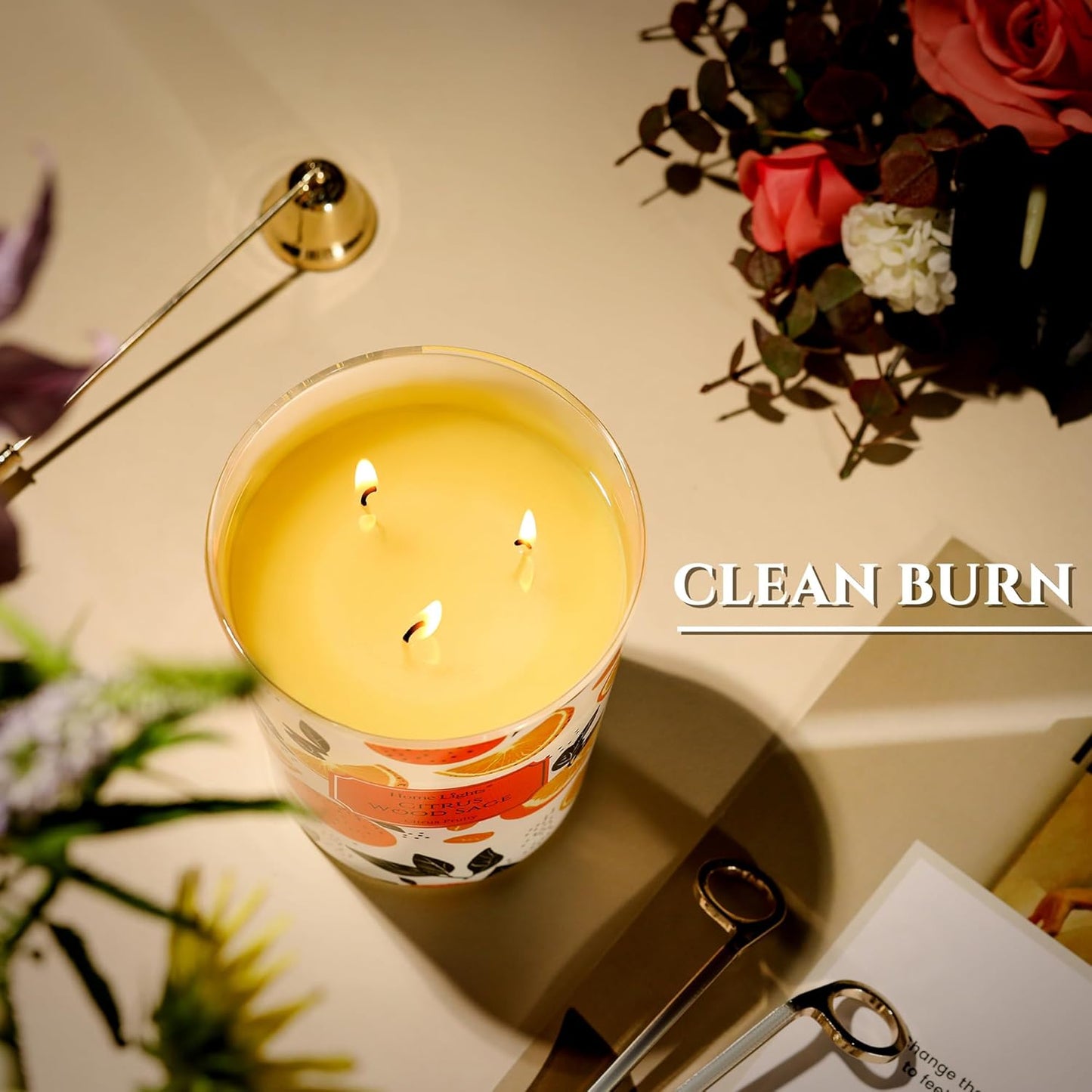 HomeLights Citrus Wood Sage Scented Candles | 34oz Soy Candles Eclectic Mixed Styles 3-Wick Large Candle Jars | Ideal Candle Gifts for Events, Home Decor Stress, Relief & Relaxation
