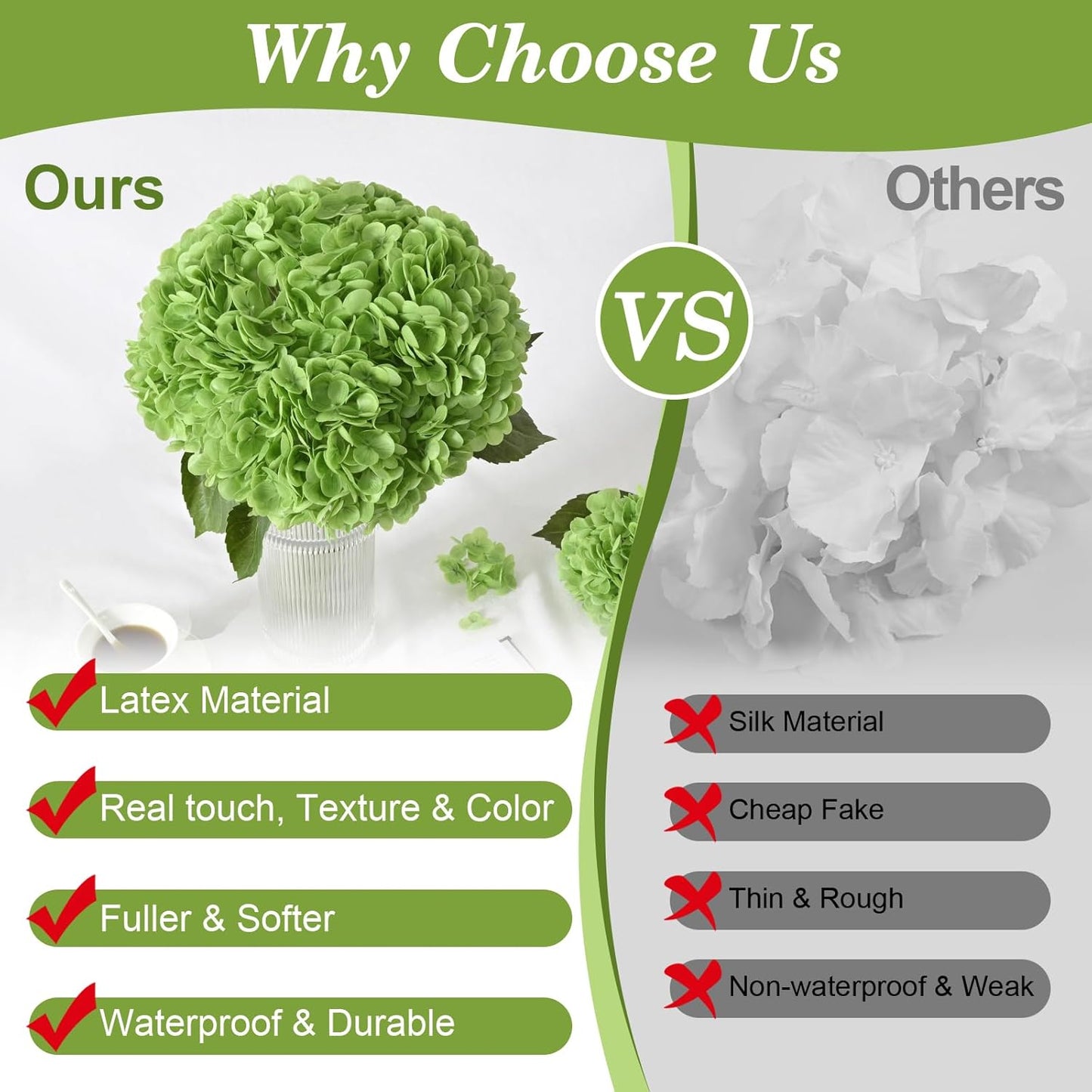 Artflower 4Pcs Real Touch Hydrangea Artificial Flowers, 22.5'' Green Full Latex Faux Hydrangea Flowers for Home Floral Arrangements Wedding Bouquets Kitchen Table Centerpiece Decorations