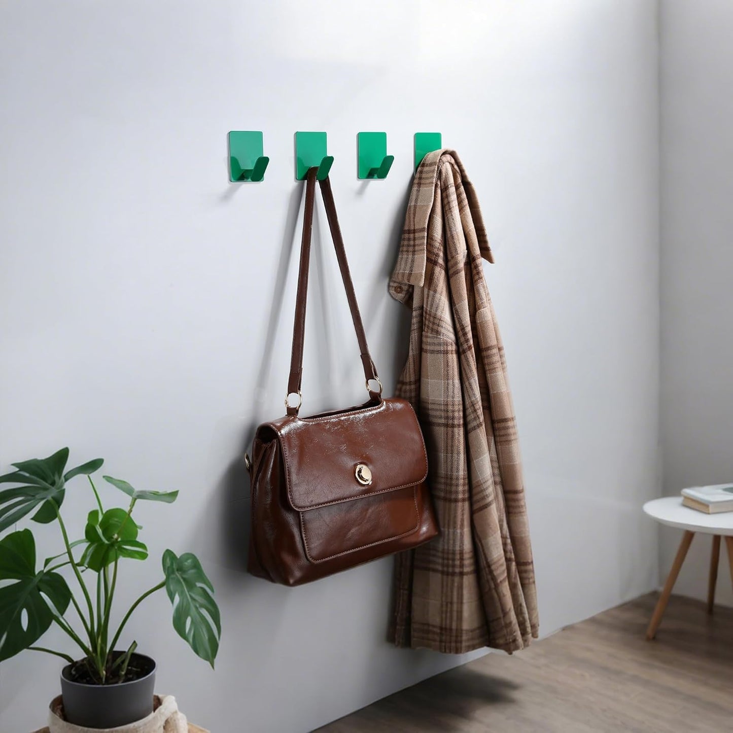 DELITON 4 Pack Green Wall Hooks for Hanging Towels, Robe, Coat, Decorative Shower Hooks Stainless Steel Rust Proof