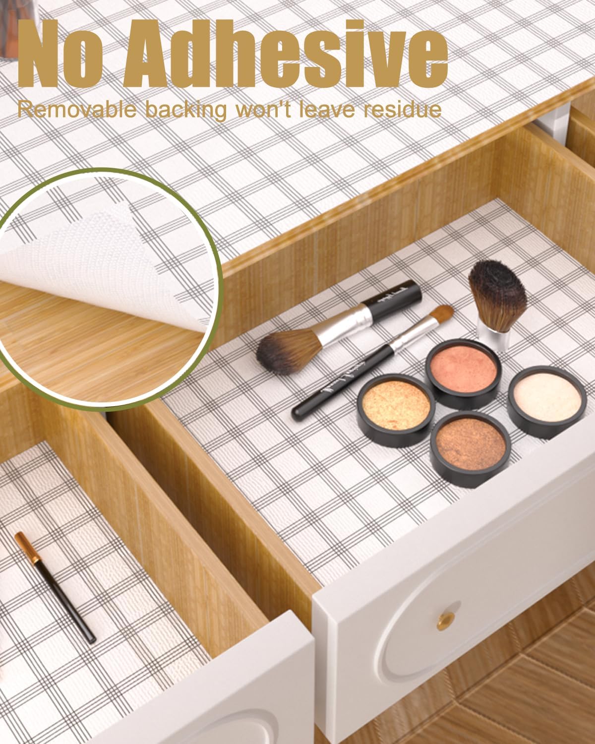 Drawer and Shelf Liner, Non-Adhesive Kitchen Cabinet Liners, Non Slip Shelf Paper Waterproof Washable Thickened for Dresser Pantry Shelve Bathroom Protector