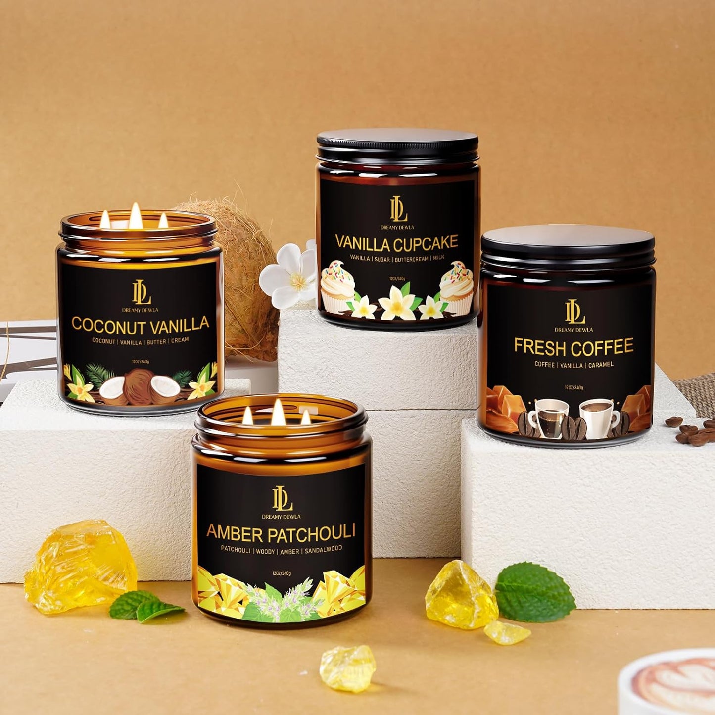 Fresh Coffee Scented Candle, 12oz 60 Hour Long Lasting Candles, Large 3 Wick Natural Soy Candles for Home Scented, Candle Gifts for Women Men