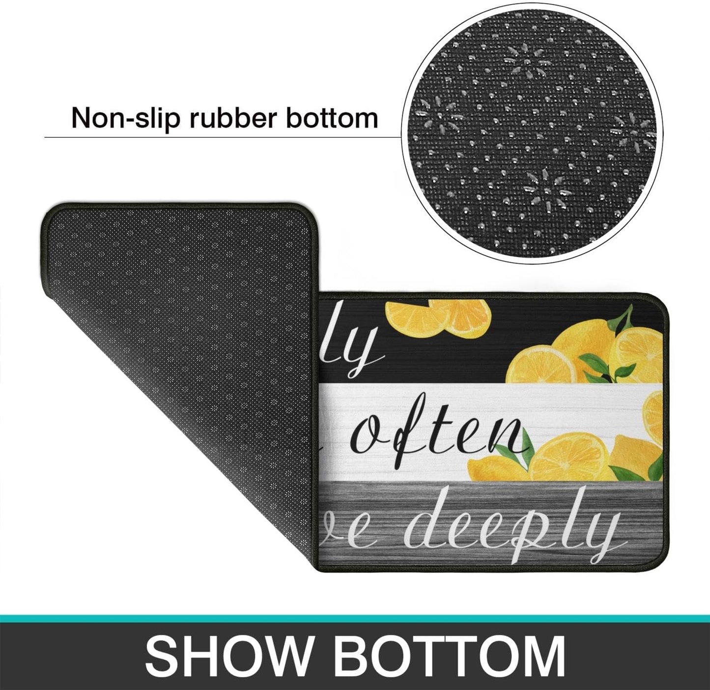 2 Pieces Lemon Kitchen Decor Rug Set, Washable Non-Slip Kitchen Sink Mats, Indoor Laundry Room Runner Area Carpet Farmhouse Style Decoration 17"x47"+17"x30"