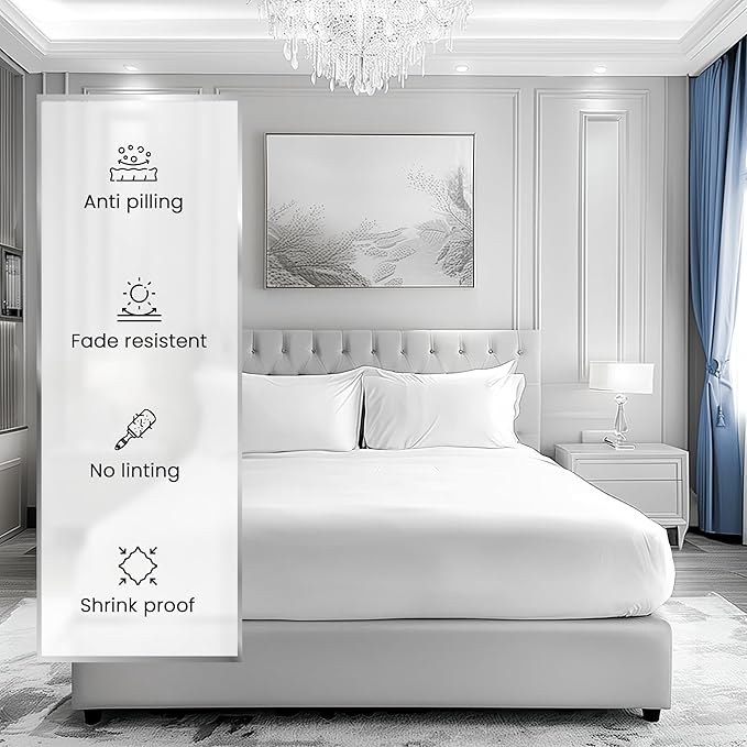100% Cotton Luxury Sheets - Full Size Bed Set, Breathable & Cooling, Deep Pocket Sheets & Pillowcases, 1000 Thread Count, White