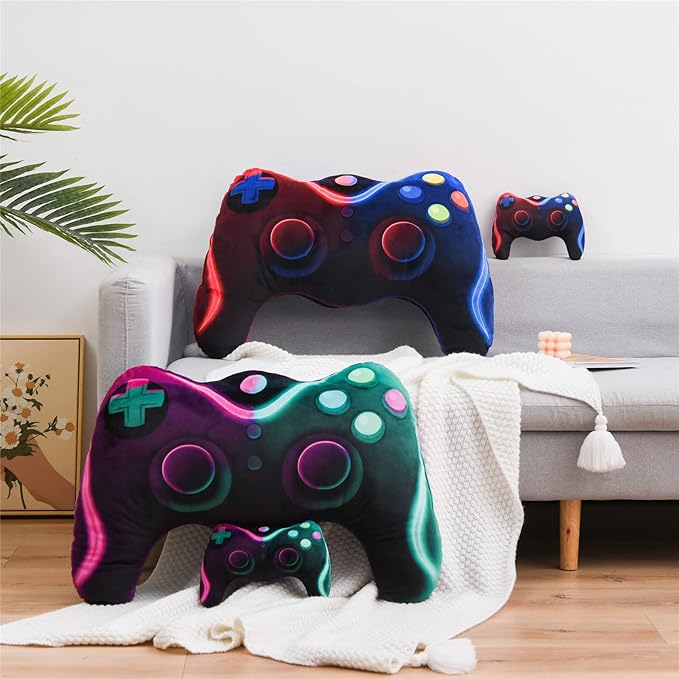 Meeting Story Game Controller Shaped Plush Throw Pillow Cushion for Boys and Girls Gamer Room Decoration for Sofa Couch/Computer Chair/Bed Gifts for Teen Boys Gaming Toy Pillow (Red Blue, Large)