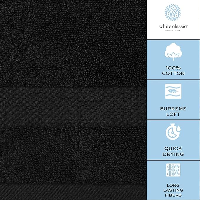 White Classic Luxury Soft Black Bath Sheet Towels - 650 GSM Cotton Luxury Bath Towels Extra Large 35x70 | Highly Absorbent and Quick Dry | Hotel Collection Extra Large Bath Towels Oversized, 2 Pack