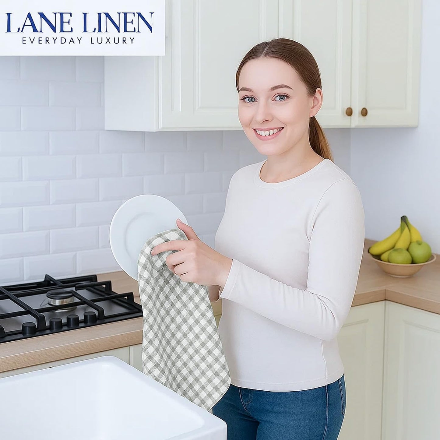 LANE LINEN Cotton Kitchen Towels Set, 4-Pack – Absorbent, Quick-Drying Dish Towels, Tea Towels, 18" x 28" - Slate Grey