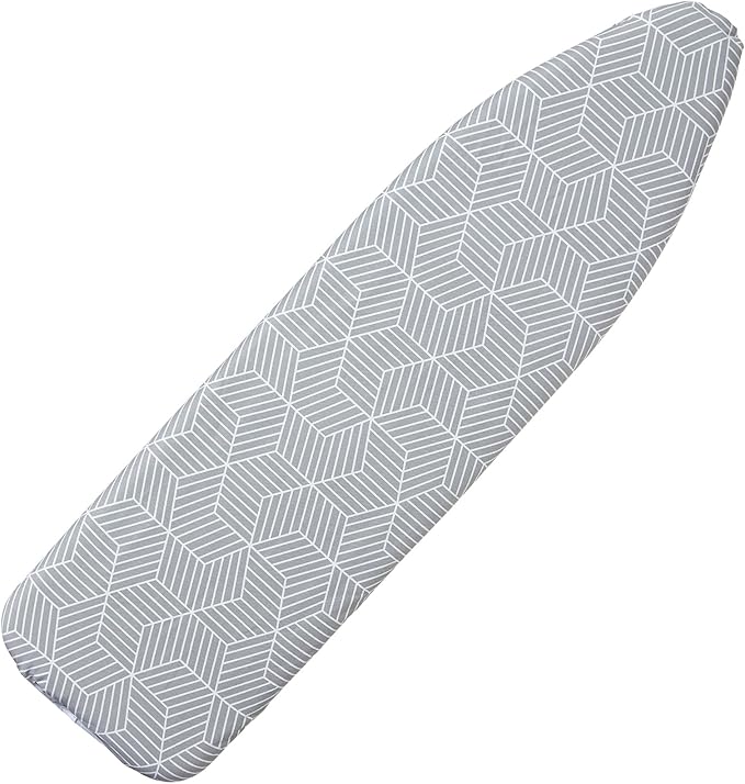 Ironing Board Cover with Padding 15 x 54 inch Standard Full Size, Heat Reflective with Hook and Loop Fasteners, Thick Padding with Elasticized Edges, 3 Layers Iron Board Cover (Gray Cube)