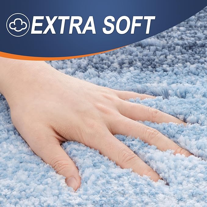 OLANLY Bathroom Rug Set 2 Piece, Soft Absorbent Microfiber Bath Mats and U-Shaped Contour Toilet Rug, Non-Slip, Machine Wash Dry, Plush Shaggy Bath Mats for Bathroom (24"x16"+24"x20", Blue)