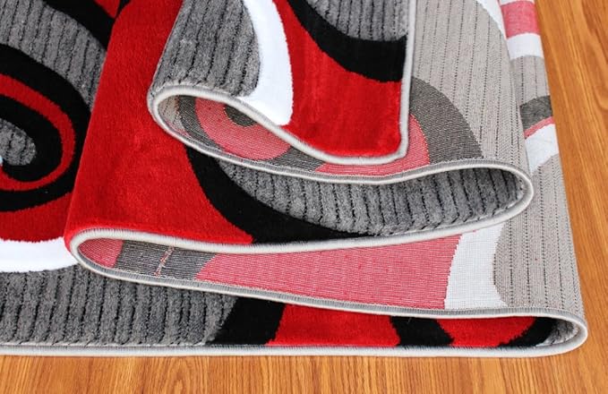 Masada Rugs, Sophia Collection Hand Carved Area Rug Modern Contemporary Red White Grey Black (2 Feet 8 Inch X 15 Feet 6 Inch) Runner