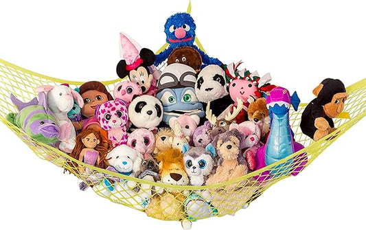 Lilly's Love Stuffed Animal Hammock | Corner Hanging Organizer, Toy Storage, Stuffed Animal Storage Net | Made From Quality Fishing Net, Holds 12lbs | 67"x47"x47" (Yellow)