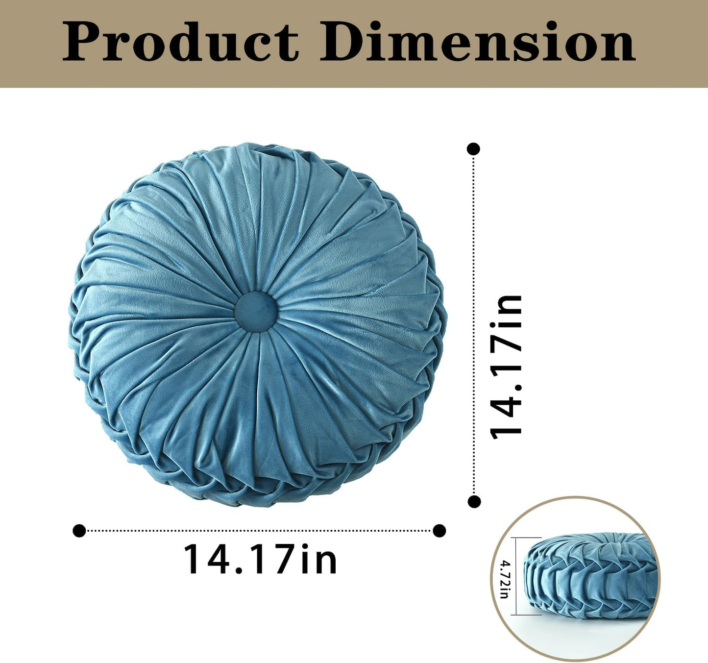 HIG Set of 2 Dusty Blue Ruched Velvet Round Throw Pillows – 14.5’’ Decorative Pillows with Soft Polyester Filling for Couch, Bed, Living Room, Bedroom, or Dorm – Handmade, Stress Relieving, All-Season