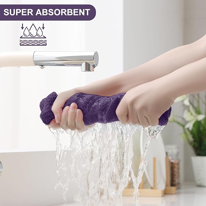 Homaxy 100% Cotton Kitchen Towels and Dishcloths Set, 12 x 12 Inches and 13 x 28 Inches, Set of 10 Bulk Kitchen Towels Set, Ultra Soft Absorbent Dish Cloths for Washing Dishes, Eggplant