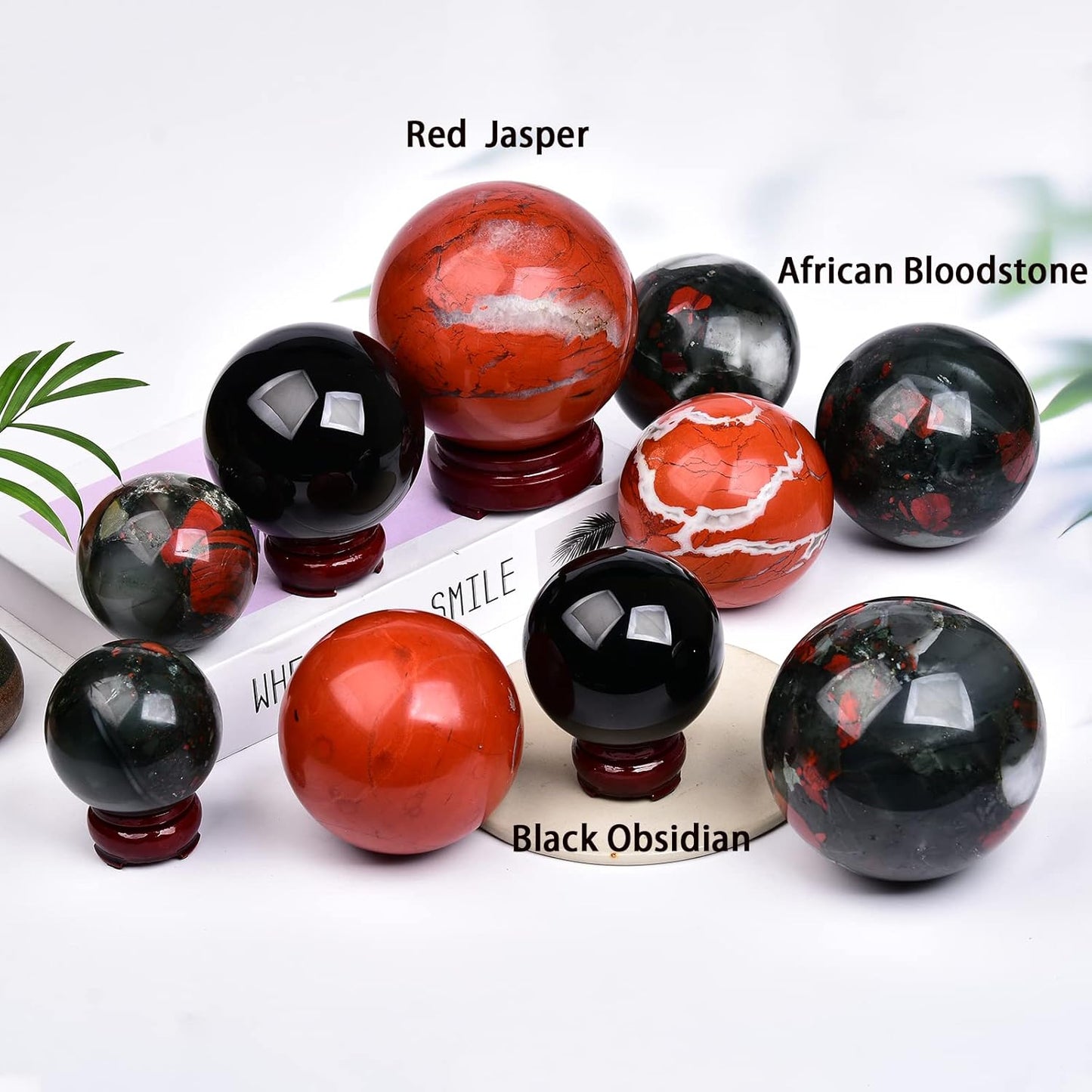 JIC Gem Red Jasper Crystal Ball Natural Quartz Crystal Sphere Stone Ball with Wooden Base (70-80mm)