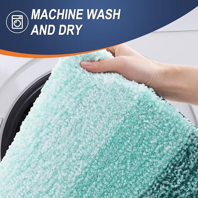 OLANLY Bathroom Rug Set 2 Piece, Soft Absorbent Microfiber Bath Mats and U-Shaped Contour Toilet Rug, Non-Slip, Machine Wash Dry, Plush Shaggy Bath Mats for Bathroom (24"x16"+24"x20", Blackish Green)