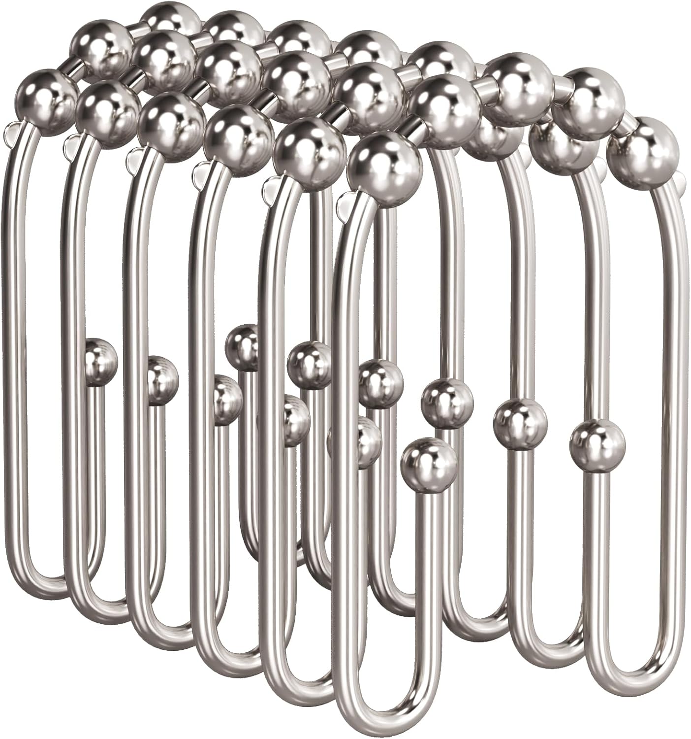 AmazerBath Shower Curtain Hooks, Metal Shower Curtain Rings Rust Proof, Double Sided Shower Curtain Hooks for Shower Curtain Liner Smooth Brushed Nickel Shower Hook Rings for Bathroom, Set of 12