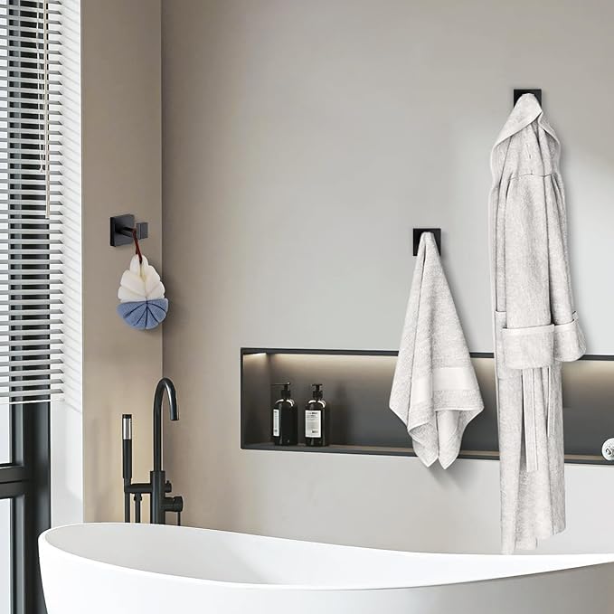 Towel Hooks for Bathrooms, Heavy Duty Wall Mounted Stainless Steel Modern Hook, 4 Pack – Ideal for Hanging Towels, Robes, Coats, in Kitchen, Bedroom, Bathroom, or Hotel (2, Matte Black)