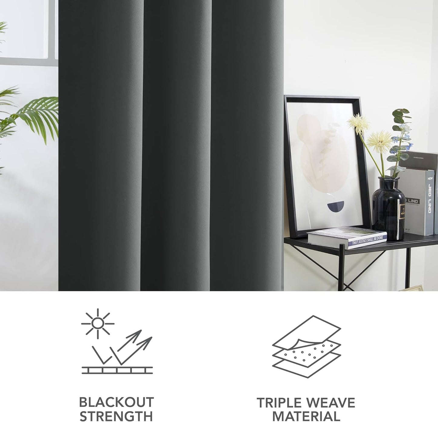 Deconovo Blackout Curtains for Bedroom – Set of 2 38W x 54L Inch Thermal Insulated & Noise Reducing Panels–Home Window Room Darkening Sustainable Grommet Drapes for Living Room and Nursery, Dark Grey