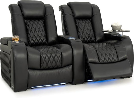 Seatcraft Diamante Zero-Gravity CoolZero Italian Leather Home Theater Seating, Power Headrest, Power Recline, Row of 2, Black