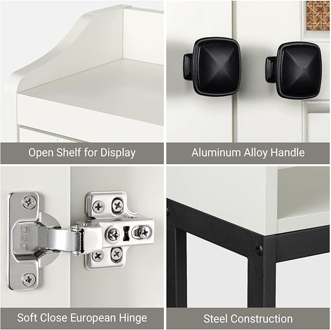 Over The Toilet Storage Cabinet, Bathroom Organizer Over Toilet Storage with Rattan Doors and Soft Hinges Above Toilet Bathroom Storage Over-The-Toilet Storage (Cream White)