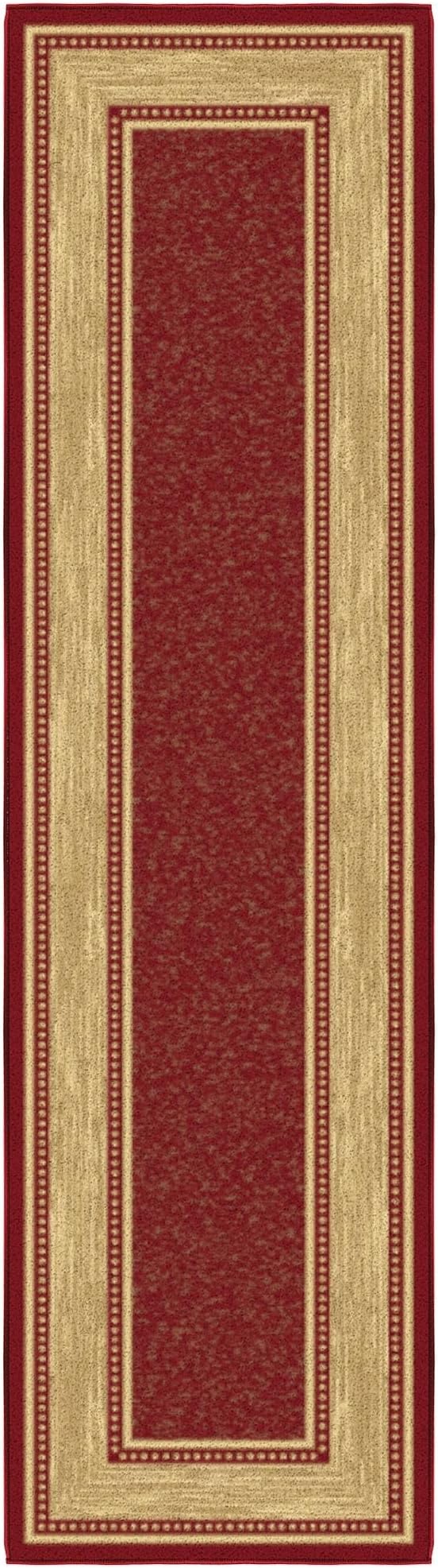 Ottomanson Hallway Runner Rug 1'10" x 7' Non Slip Border Area Rugs Easy to Clean Laundry Rug Runner Durable & Pet Friendly Floor Carpet Runners for Hallways Entryway Living Room Kitchen Bathroom, Red