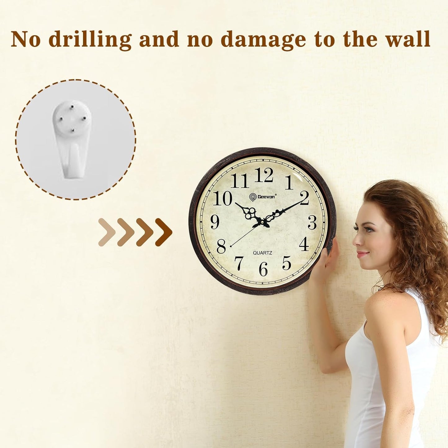 Geevon Vintage Wall Clock, Silent 16" Non Ticking Retro Round Clock Quartz Decorative Battery Operated Wall Clock for Kitchen,Office,Classroom,Bedroom,Living Room Decor