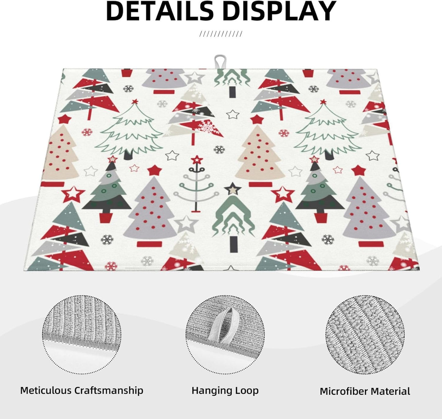 Beautiful Christmas Tree Dish Drying Mat 18x24 For Kitchen Counter Absorbent Microfiber Dishes Pad Dish Drainer Rack Mats Fast Dry Kitchen Accessories