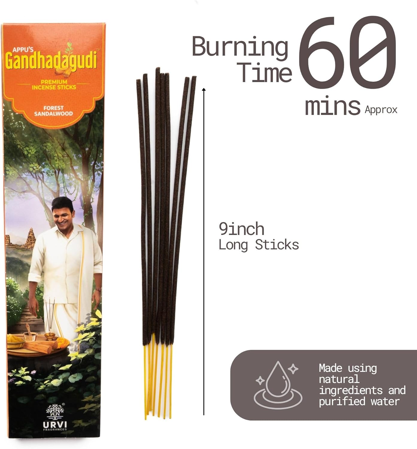 APPU'S Gandhadagudi Forest Sandalwood Incense Sticks – 100g | Handmade, Toxin-Free, Long-Lasting Fragrance | Natural Resin Aroma for Meditation, Yoga & Home Use