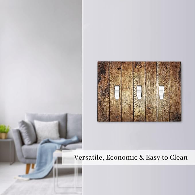 Rustic Brown Wood Natural Wooden Decorative Switch Plates 3 Gang Wall Plate Faceplate Electrical Wall Panels Triple Toggle Light Switch Cover for Bedroom Home Decor