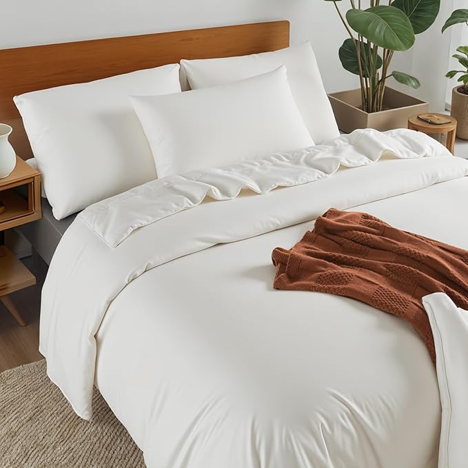 NEXHOME PRO Duvet Cover Queen, Duvet Cover Set, Ultra Soft, Duvet Cover Viscose from Bamboo Cooling, 1 Duvet Cover and 2 Pillowcases, 68"x90", White, Comforter Not Included