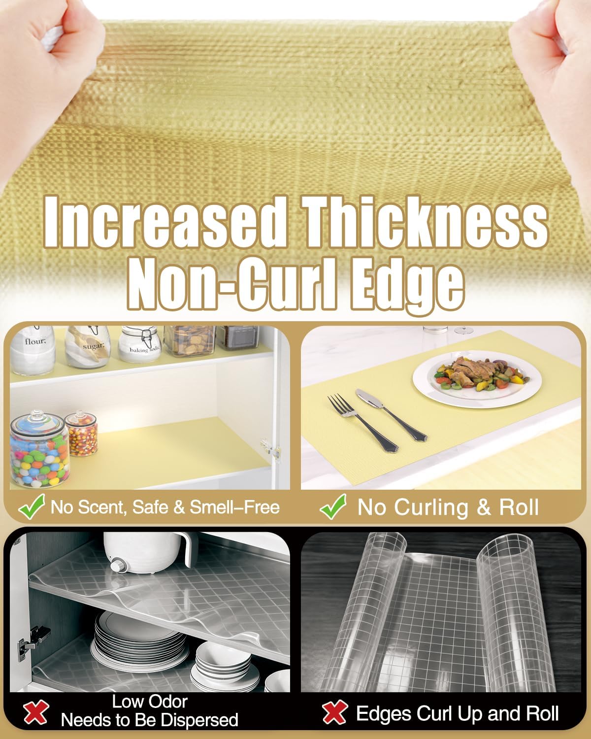 Drawer and Shelf Liner, Non-Adhesive Kitchen Cabinet Liners, Non Slip Shelf Paper Waterproof Washable Thickened for Dresser Pantry Shelve Bathroom Protector