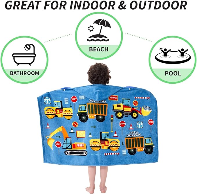 Kids Bath Towels, Kids Towel Girls Boys Hooded Beach,Bathroom,Pool Swim Towels 30 × 50 INCH Large Size Ultra Absorbent Cute Cartoon Animal Full Vitality 100% Cotton Wearable Wrap for Child
