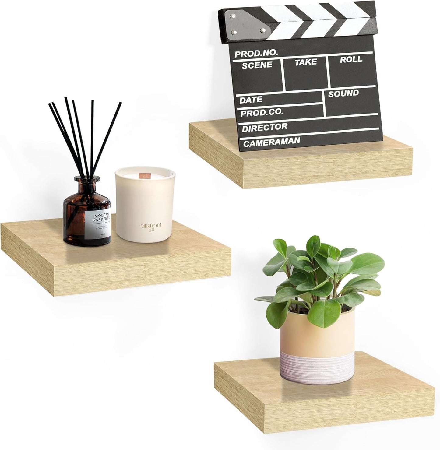 Sorbus Floating Shelves — Hanging Wall Shelves Decoration — Perfect Trophy Display, Photo Frames (Maple Wood)
