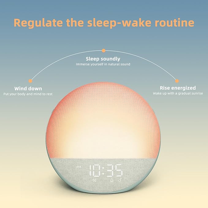 Sunrise Alarm Clock White Noise Machine: Natural Wake Up Light - Dimmable Clock with Bluetooth Speaker for Bedroom - 25 Sleep Sounds for Baby Adults Kids Sage Green