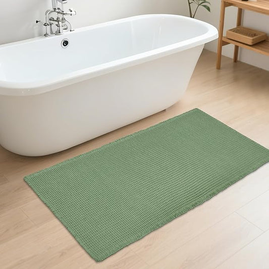ZALL Waffle Bath Mat,Super Absorbent Non Slip Bathroom Rug,Sage Green 24x48inch,Machine Washable Ultra Soft Floor Mats