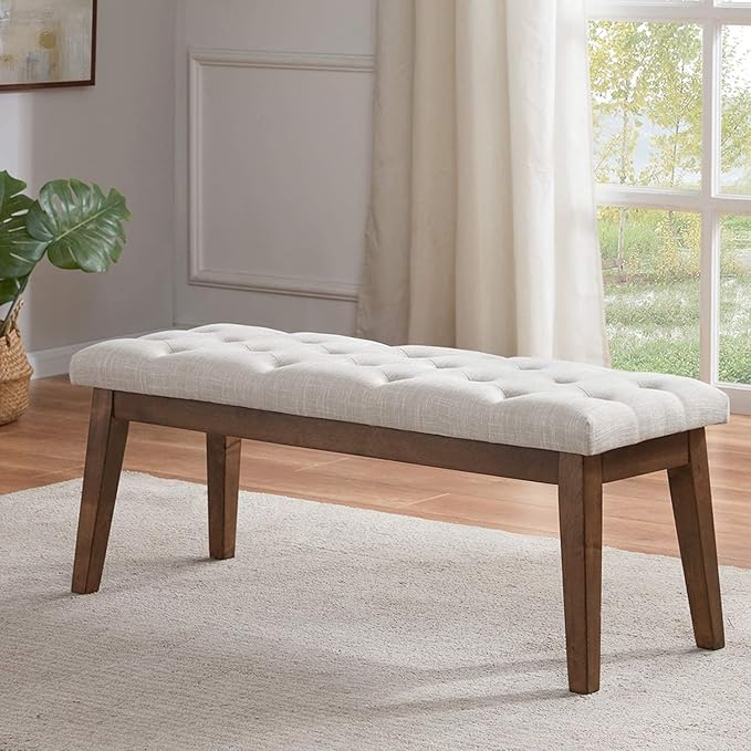 HUIMO Bedroom Bench for End of Bed, Upholstered Dining Seat for Kitchen, Button-Tufted Ottoman Bench for Entryway and Living Room, Beige