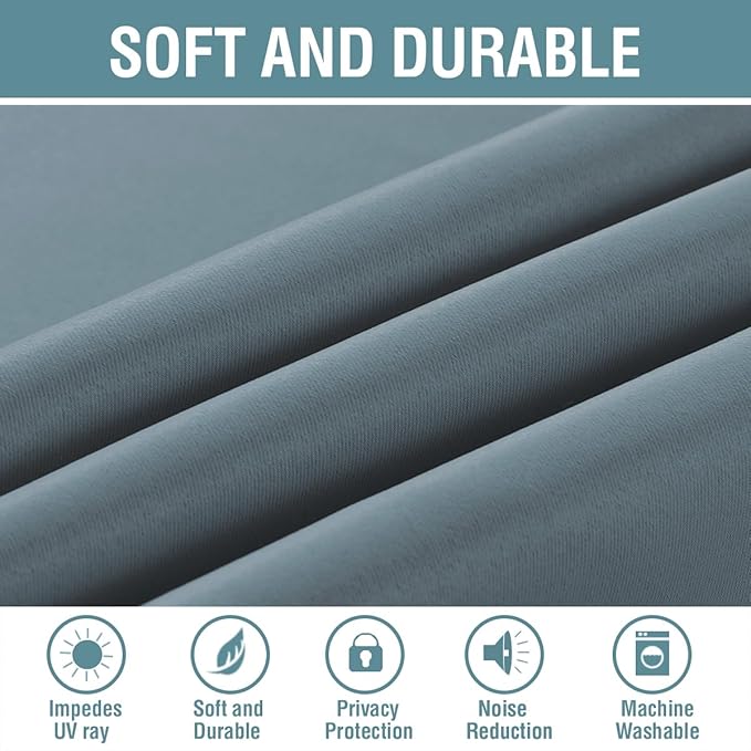 H.VERSAILTEX Blackout Curtains for Bedroom 84 Inches Thermal Insulated Room Darkening Curtains for Living Room, Energy Saving Curtains for Patio Door - Grommet Top (Stone Blue, 1 Panel), 52'W x 84'L