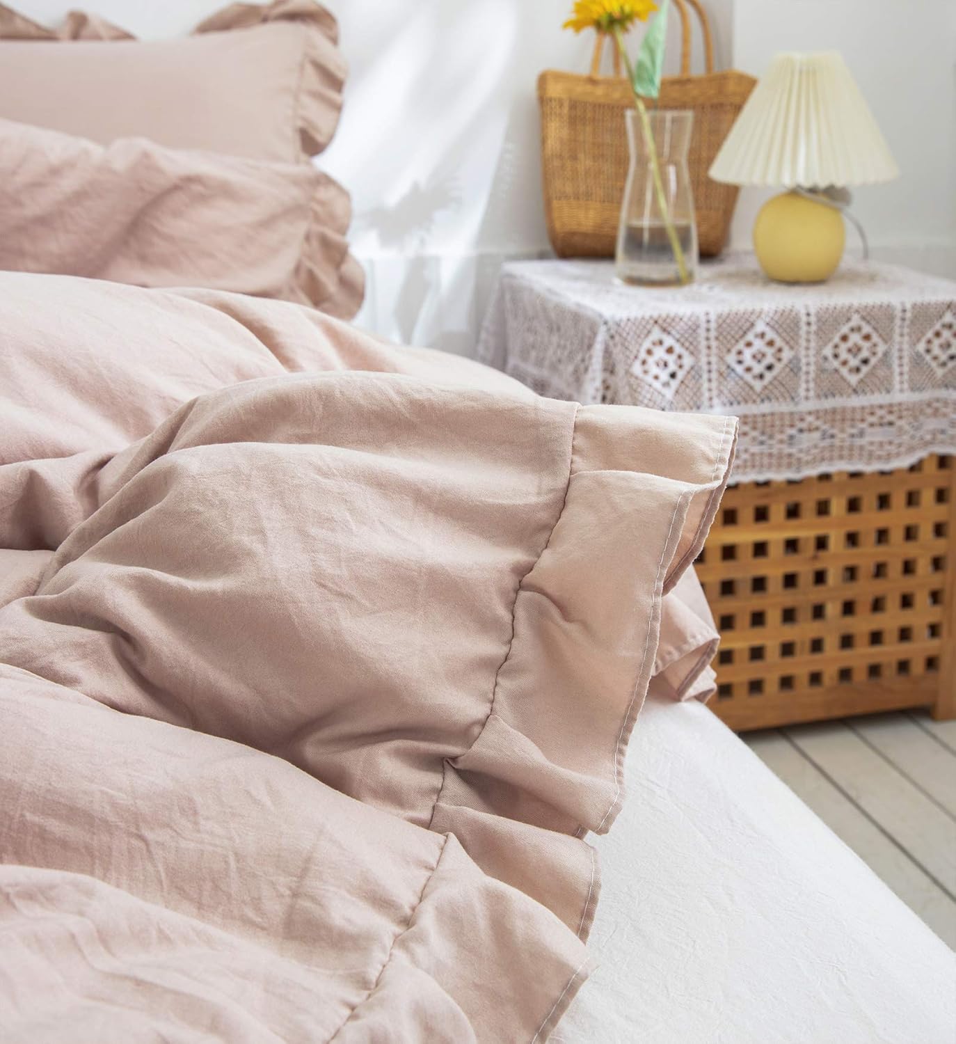 King Pillowcases Taupe Pillow Shams Cute Pillow Cover Tan Ruffle Set of 2 Shabby Chic Ruffled Fringe Decor Taupe Gray Pillowcases 2 Pack King (20''x36'')