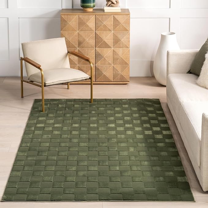 nuLOOM Alaiya Checkered 2x3 Machine Washable Accent Rug for Living Room Bedroom Dining Room Entryway Kitchen, Green