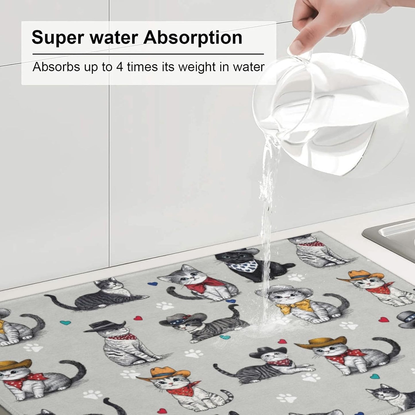 Pet Lover Cat Dish Drying Mat 18x24 For Kitchen Counter Absorbent Microfiber Dishes Pad Dish Drainer Rack Mats Fast Dry Kitchen Accessories